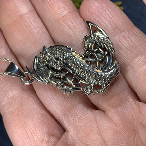 Dragon Moon Necklace, Celtic Jewelry, Pagan Jewelry, Gothic Necklace, Wiccan Jewelry, Welsh Dragon Pendant, Pagan Jewelry, Wales Jewelry