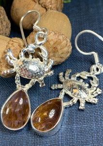 Crab Earrings, Celtic Jewelry, Nautical Jewelry, Nature Jewelry, Amethyst Jewelry, Anniversary Gift, Ocean Jewelry, Beach Jewelry