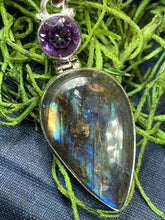 Load image into Gallery viewer, Labradorite Necklace, Gemstone Pendant, Nature Jewelry, Celtic Jewelry, Anniversary Gift, Wiccan Jewelry, Pagan Necklace, Amethyst Pendant
