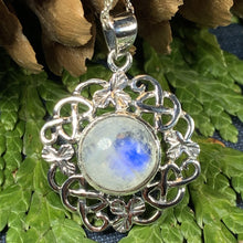 Load image into Gallery viewer, Shamrock Moonstone Necklace, Celtic Knot Jewelry, Irish Jewelry, Anniversary Gift, Ireland Gift, Wife Gift, Girlfriend Gift, Celtic Pendant

