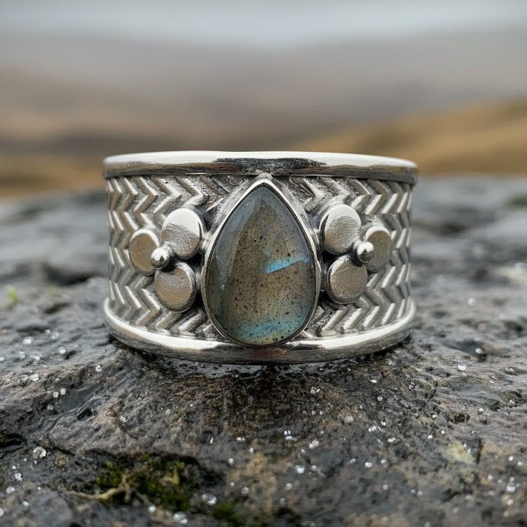 Celtic Flower Ring, Celtic Jewelry, Irish Jewelry, Blue Topaz Ring, Irish Ring, Irish Dance Gift, Anniversary Gift, Bridal Ring, Wiccan Gift