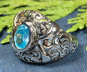 Celtic Morning Ring, Celtic Jewelry, Irish Jewelry, Blue Topaz Ring, Irish Ring, Irish Dance Gift, Anniversary Gift, Bridal Ring, Wiccan