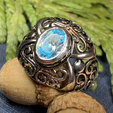 Load image into Gallery viewer, Celtic Morning Ring, Celtic Jewelry, Irish Jewelry, Blue Topaz Ring, Irish Ring, Irish Dance Gift, Anniversary Gift, Bridal Ring, Wiccan

