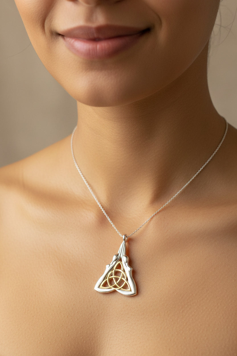 Double Goddess Necklace, Triquetra Pendant, Goddess Jewelry, Celtic Jewelry, Anniversary Gift, Wiccan Jewelry, Pagan Jewelry, Irish Gift
