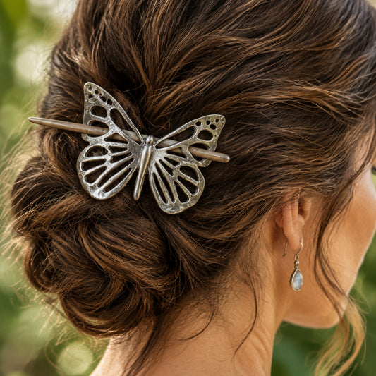 Handmade Pewter Butterfly Hair Slide for Women — view 4