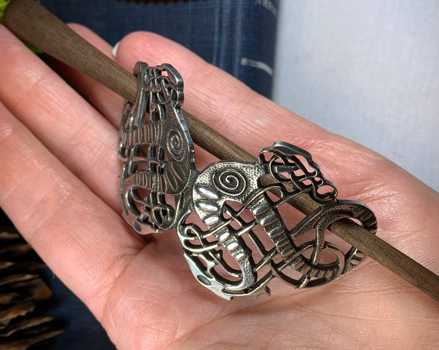 Pewter Celtic Dragon Hair Slide for Women — view 8