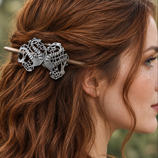 Pewter Celtic Dragon Hair Slide for Women — view 3