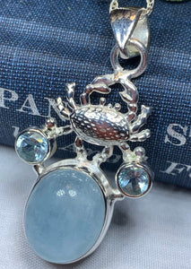 Crab Necklace, Celtic Jewelry, Nautical Jewelry, Nature Jewelry, Aquamarine Jewelry, Anniversary Gift, Ocean Jewelry, Beach Jewelry