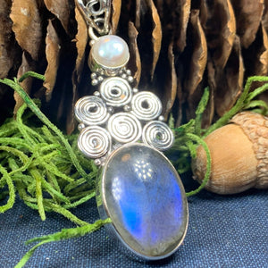 Labradorite Necklace, Gemstone Pendant, Celtic Spiral Jewelry, Celtic Jewelry, Anniversary Gift, Wiccan Jewelry, Pagan Necklace, Wife Gift