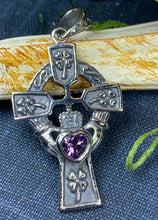 Load image into Gallery viewer, Claddagh Cross Necklace, Irish Cross, Celtic Cross Jewelry, First Communion Gift, Shamrock Jewelry, Celtic Cross Necklace, Religious Jewelry
