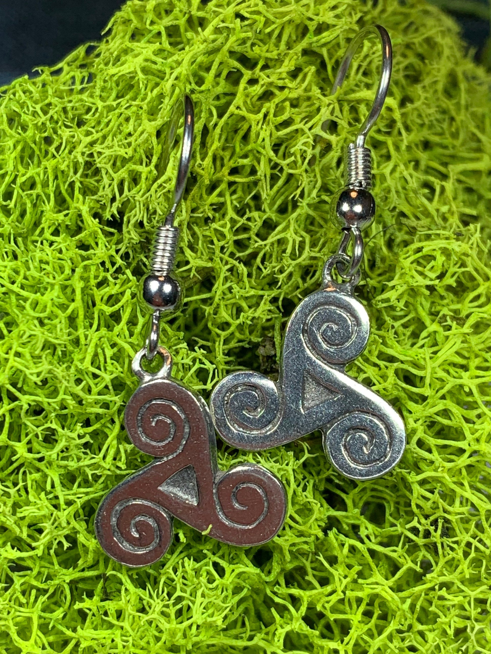 Pewter Triple Spiral Earrings — view 3