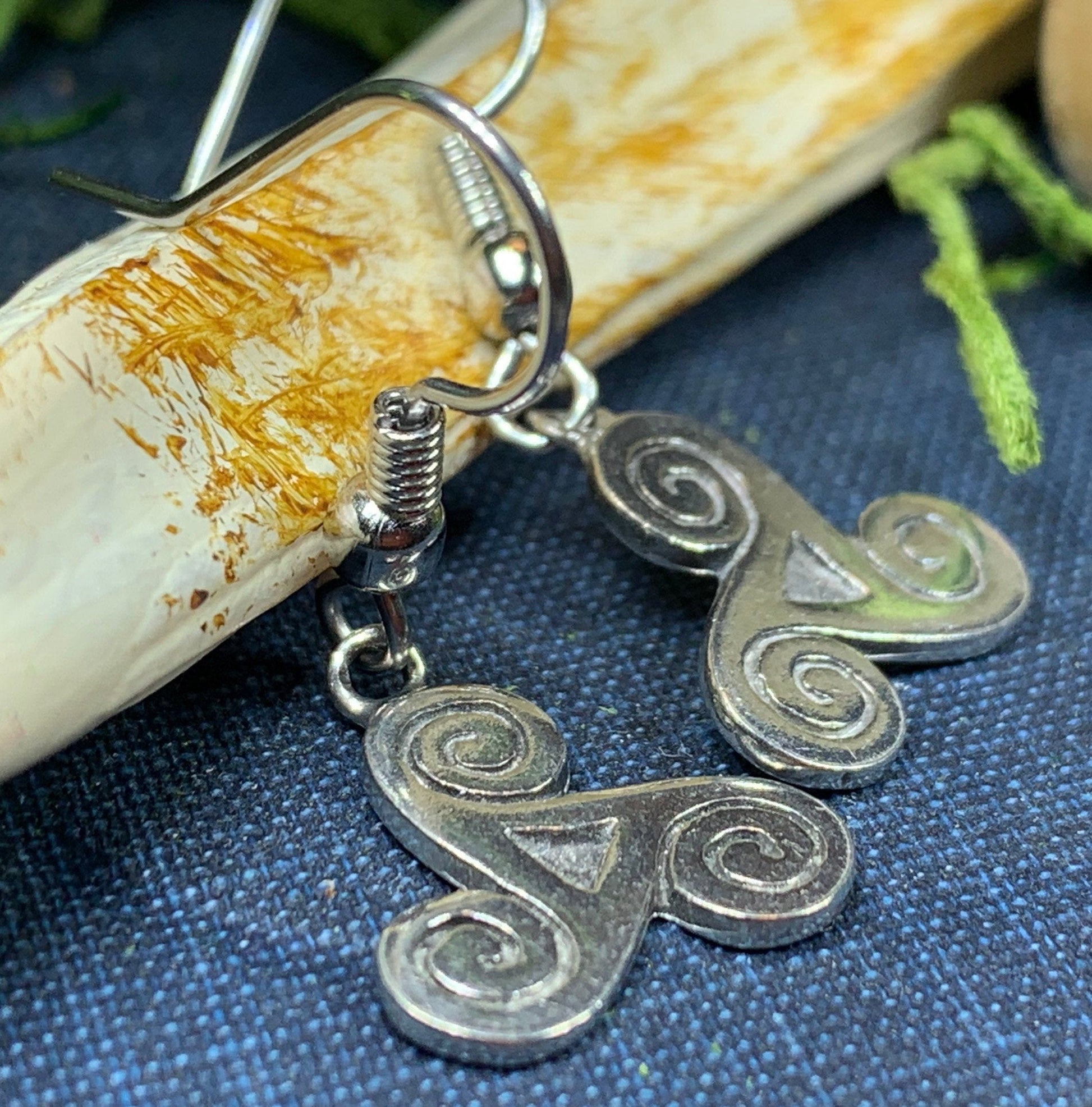 Pewter Triple Spiral Earrings — view 5