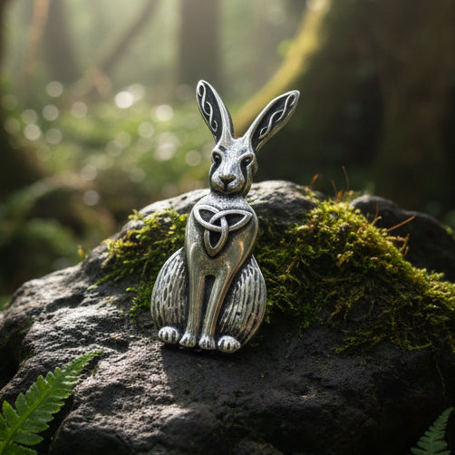 Rabbit Pin, Nature Jewelry, Trinity Knot Brooch, Mom Gift, Hare Brooch, Bunny Pin, Animal Jewelry, Celtic Brooch, Wiccan Jewelry, Wife Gift