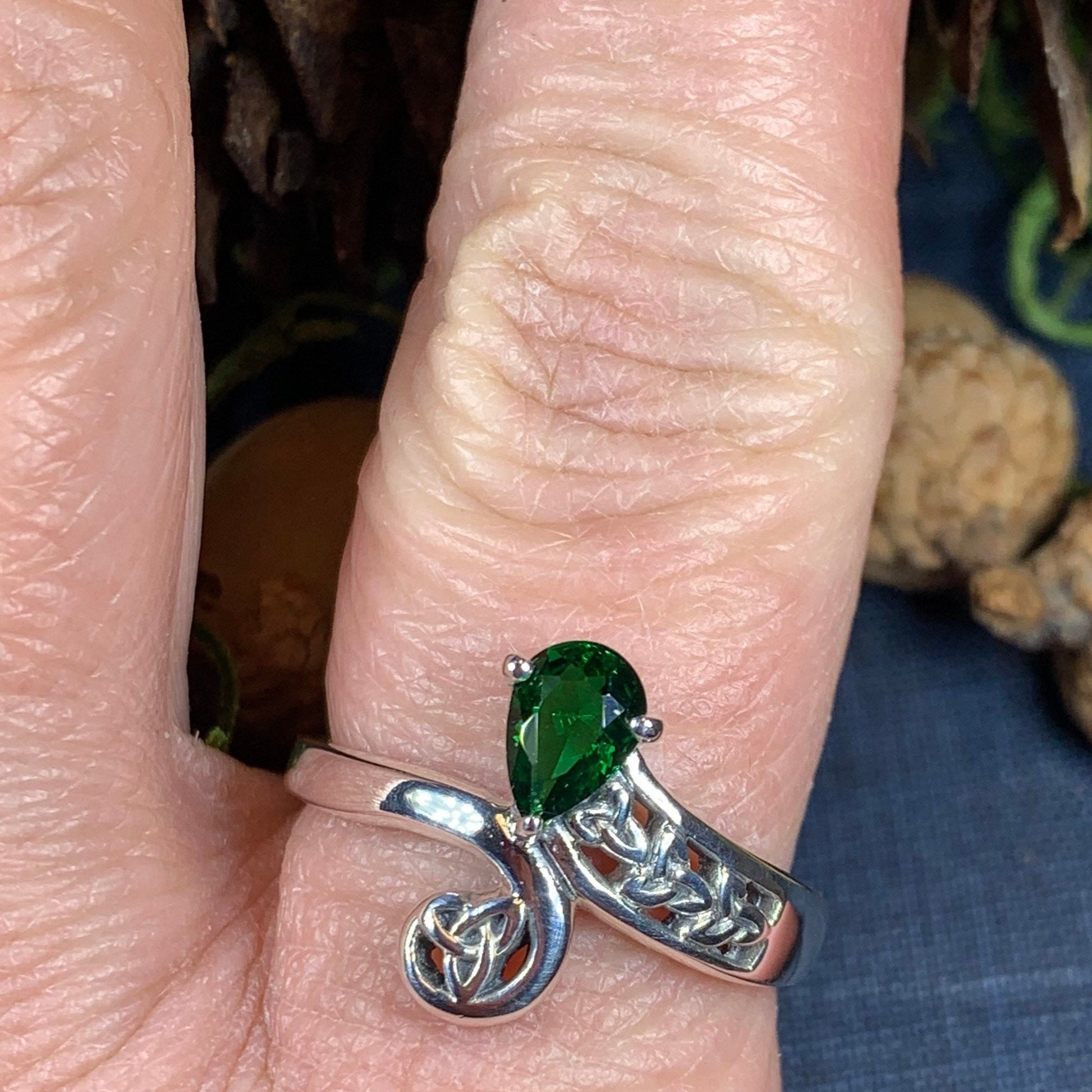 Emerald Dream Trinity Knot Ring in Sterling Silver — view 9