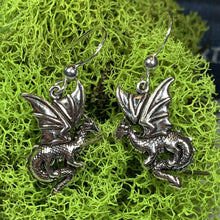 Load image into Gallery viewer, Dragon Earrings, Celtic Jewelry, Irish Jewelry, Super Seven Jewelry, Wiccan Jewelry, Celtic Dragon Gift, Pagan Jewelry, Gothic Jewerly
