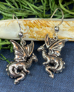 Dragon Earrings, Celtic Jewelry, Irish Jewelry, Super Seven Jewelry, Wiccan Jewelry, Celtic Dragon Gift, Pagan Jewelry, Gothic Jewerly
