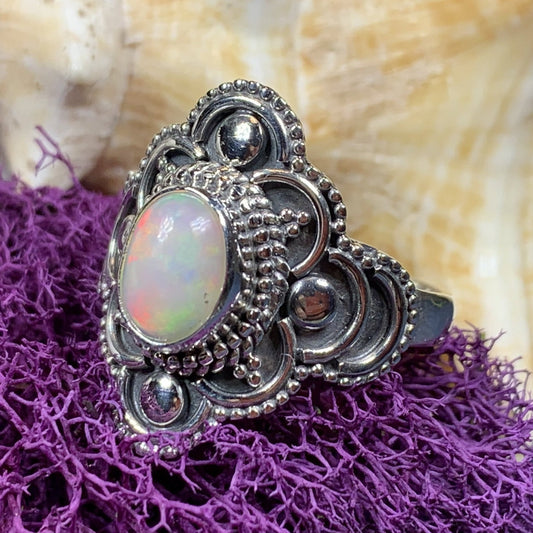 Highland Dawn Ring, Celtic Jewelry, Opal Ring, Gemstone Jewelry, Scotland Ring, Wiccan Jewelry, Anniversary Gift, Opal Jewelry, Wife Gift