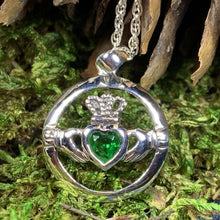 Load image into Gallery viewer, Claddagh Necklace, Irish Jewelry, Heart Pendant, Mom Gift, Anniversary Gift, Graduation Gift, Birthday Gift, Friendship Gift, May Birthstone
