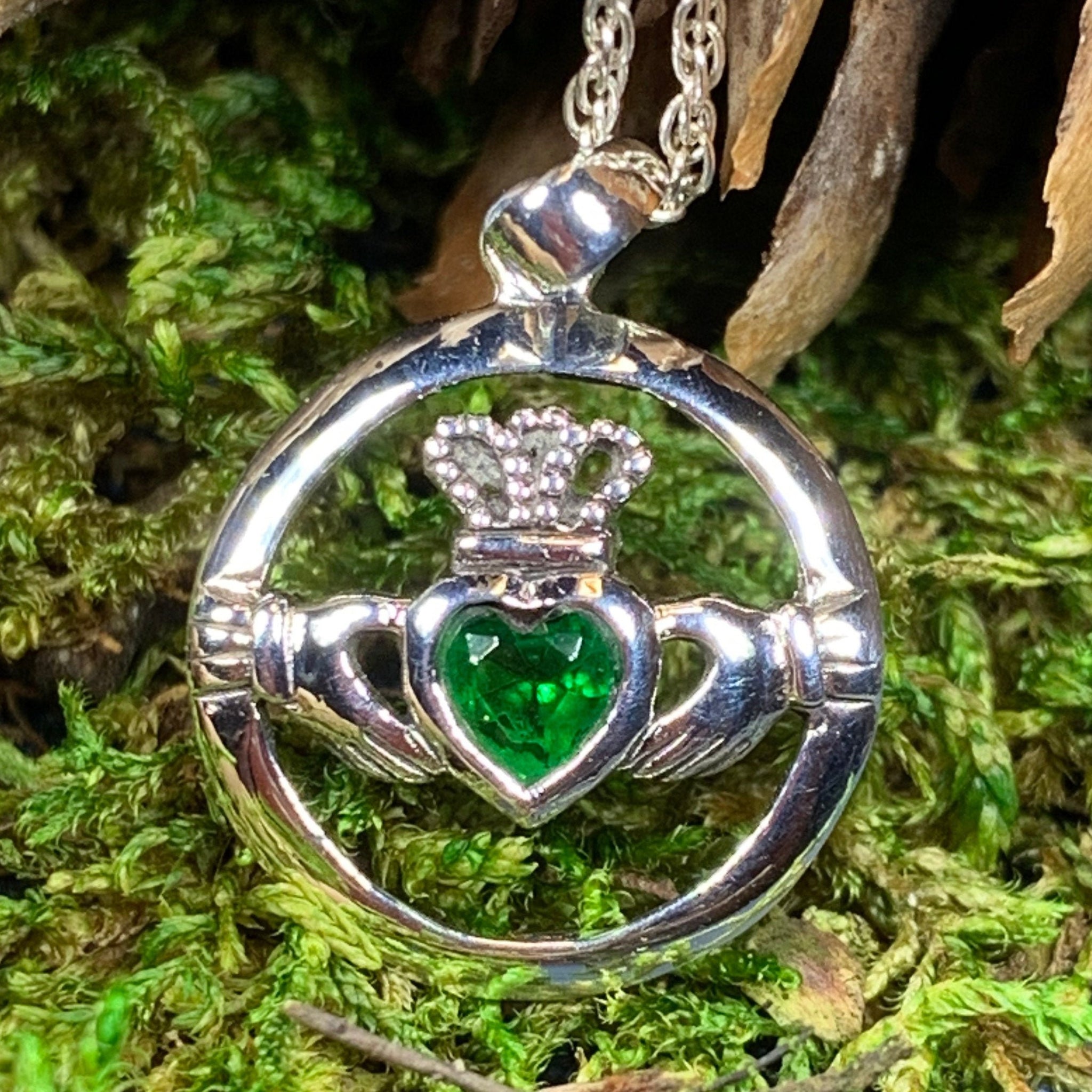Claddagh Pendant with Green Stone | St. Patrick's Guild