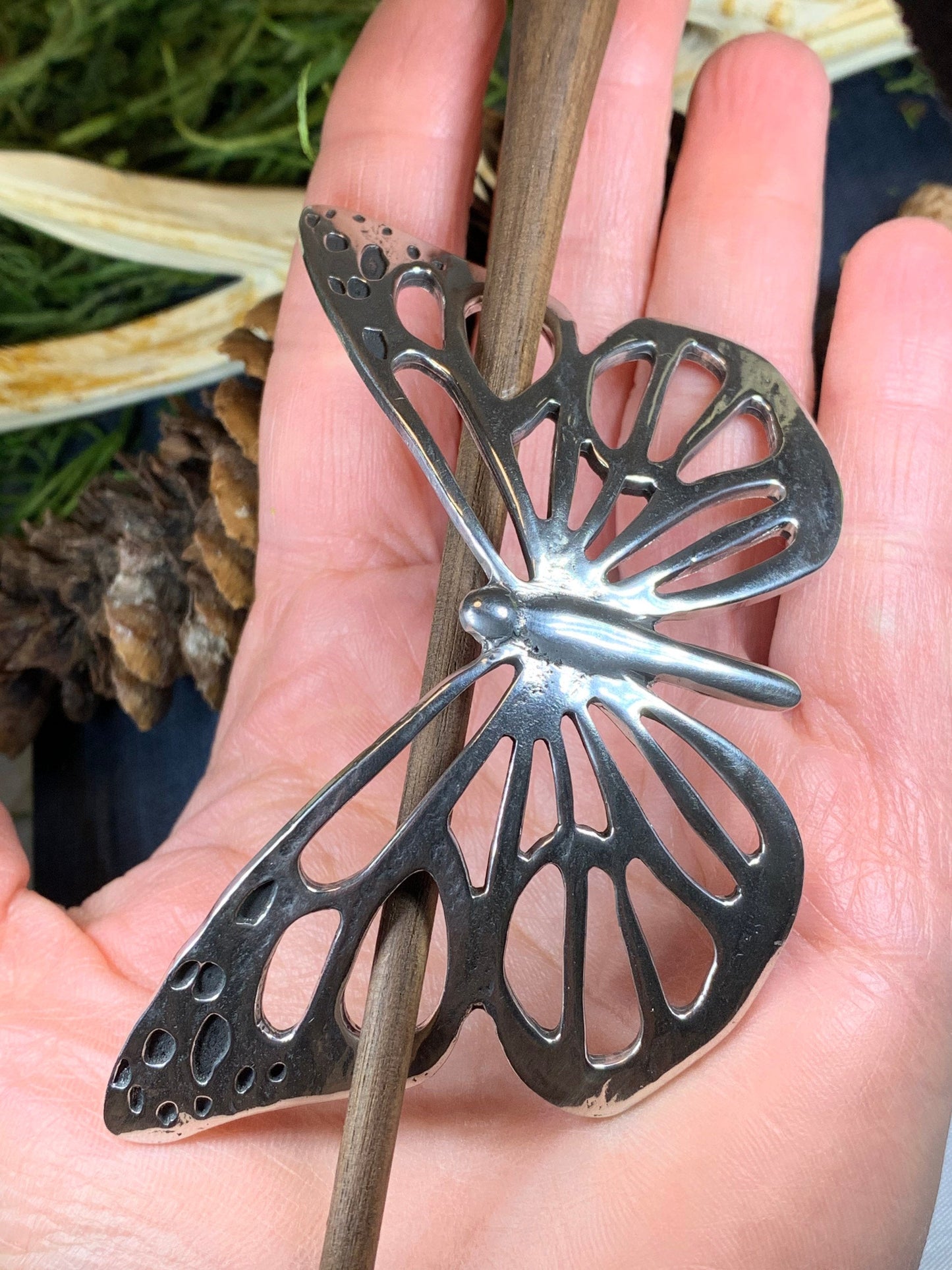 Handmade Pewter Butterfly Hair Slide for Women — view 7
