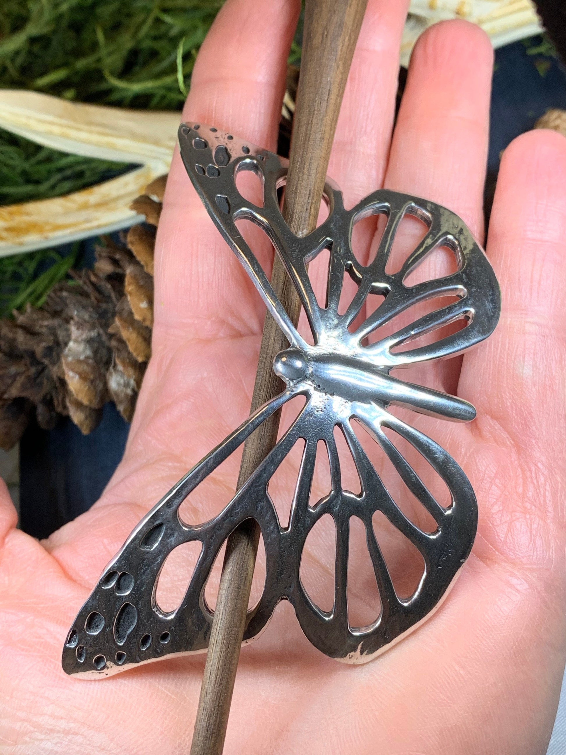 Handmade Pewter Butterfly Hair Slide for Women — view 7