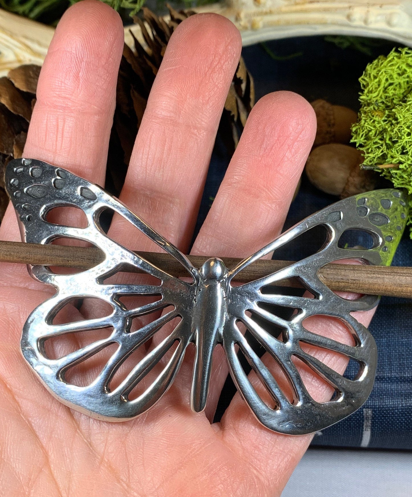Handmade Pewter Butterfly Hair Slide for Women — view 6