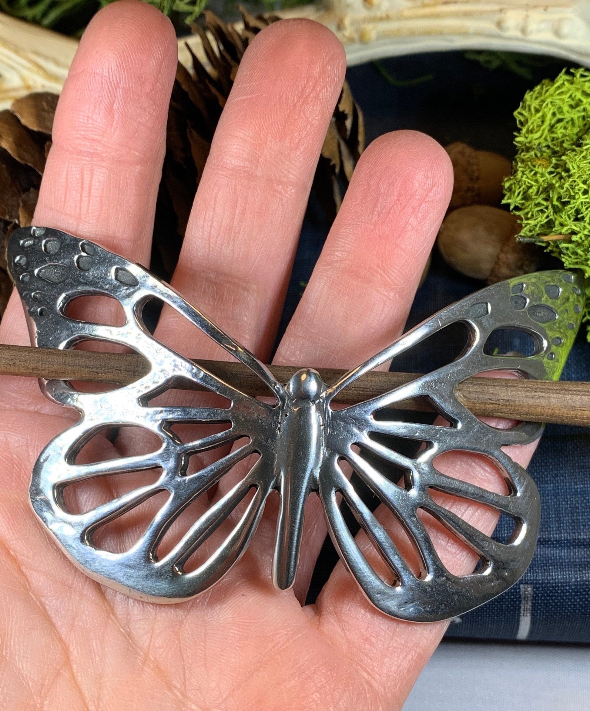 Handmade Pewter Butterfly Hair Slide for Women — view 6
