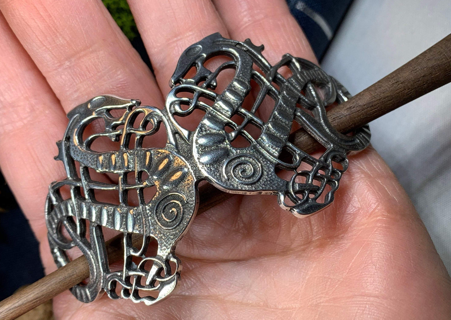 Pewter Celtic Dragon Hair Slide for Women — view 7