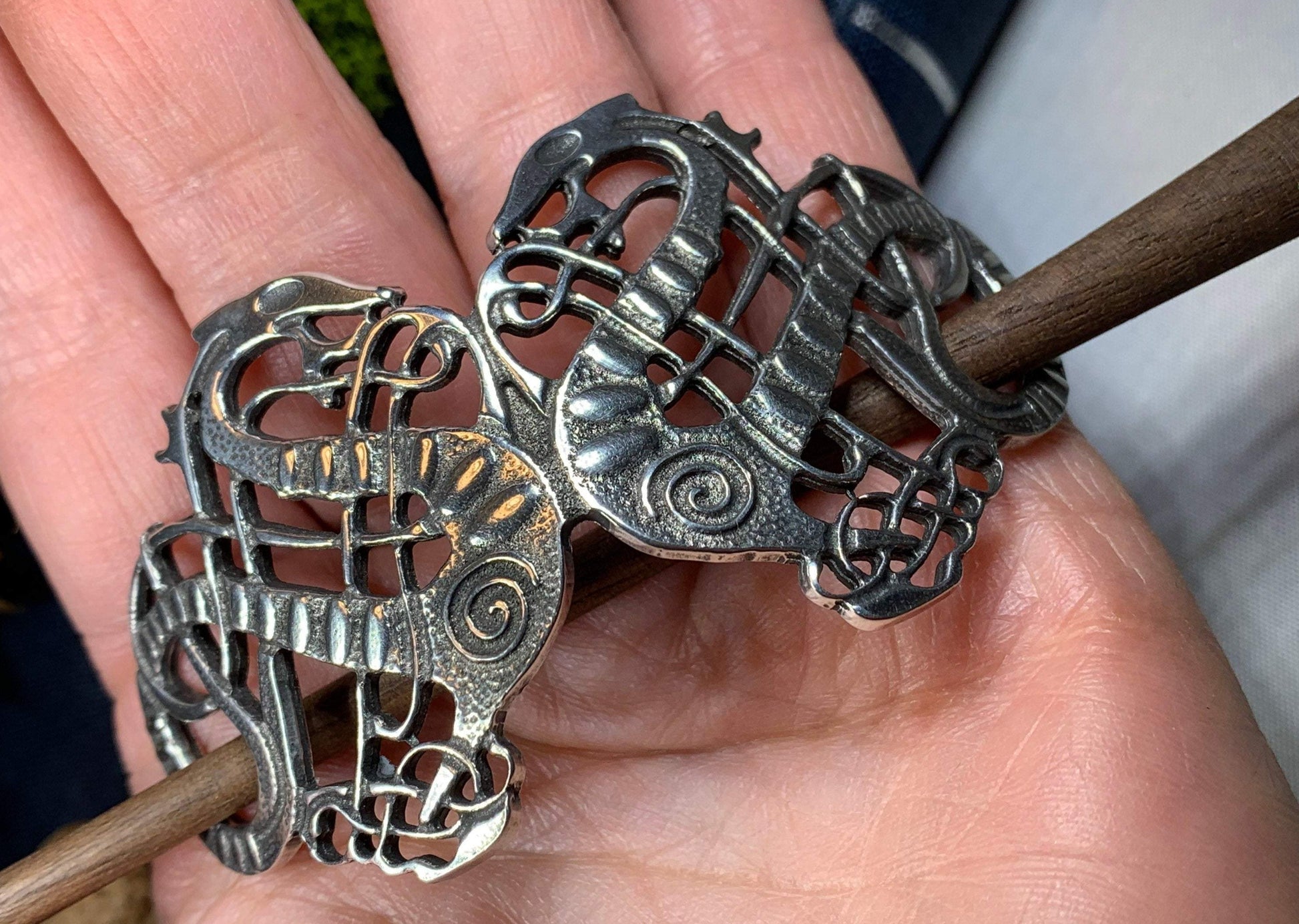 Pewter Celtic Dragon Hair Slide for Women — view 7