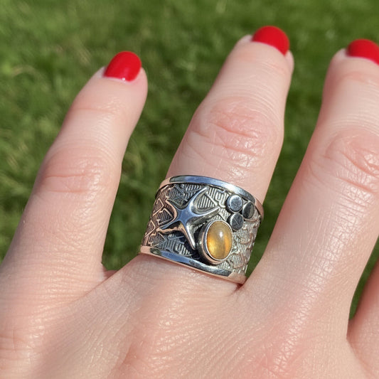 Starfish Ring, Celtic Jewelry, Nautical Ring, Beach Lover Jewelry, Opal Jewelry, Anniversary Gift, Sister Gift, Mom Gift, Sea Star Ring