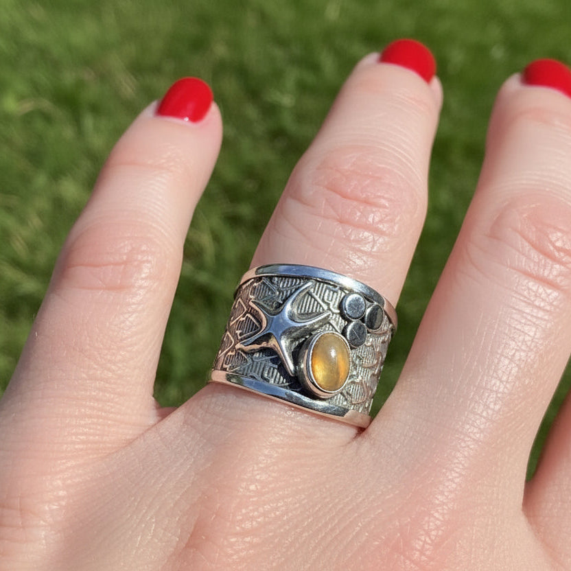 Starfish Ring, Celtic Jewelry, Nautical Ring, Beach Lover Jewelry, Opal Jewelry, Anniversary Gift, Sister Gift, Mom Gift, Sea Star Ring