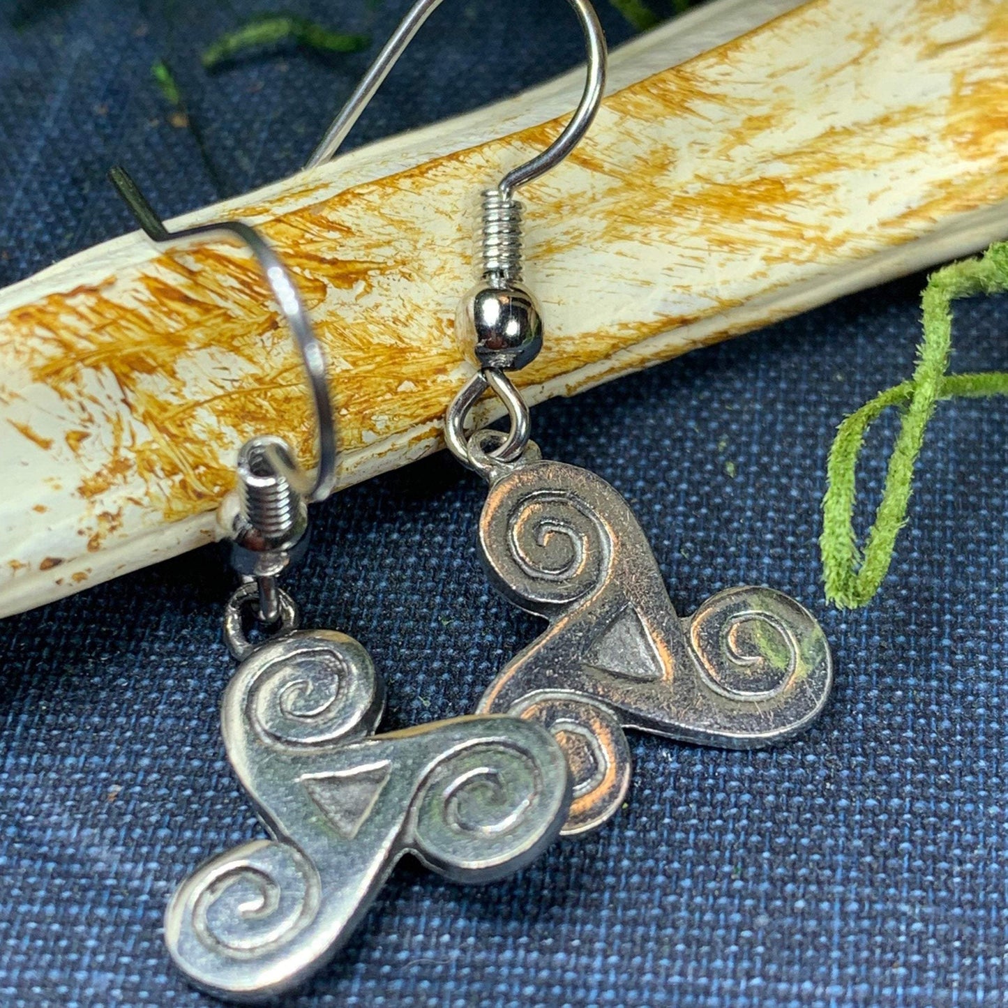 Pewter Triple Spiral Earrings — view 7