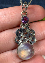 Load image into Gallery viewer, Moonstone Necklace, Amethyst Pendant, Celtic Jewelry, Celtic Spiral Pendant, Anniversary Gift, Wiccan Jewelry, Pagan Necklace, Wife Gift
