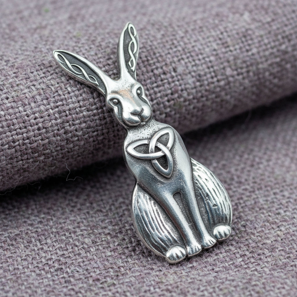 Rabbit Pin, Nature Jewelry, Trinity Knot Brooch, Mom Gift, Hare Brooch, Bunny Pin, Animal Jewelry, Celtic Brooch, Wiccan Jewelry, Wife Gift