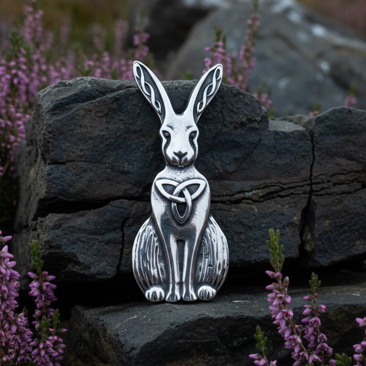 Rabbit Pin, Nature Jewelry, Trinity Knot Brooch, Mom Gift, Hare Brooch, Bunny Pin, Animal Jewelry, Celtic Brooch, Wiccan Jewelry, Wife Gift