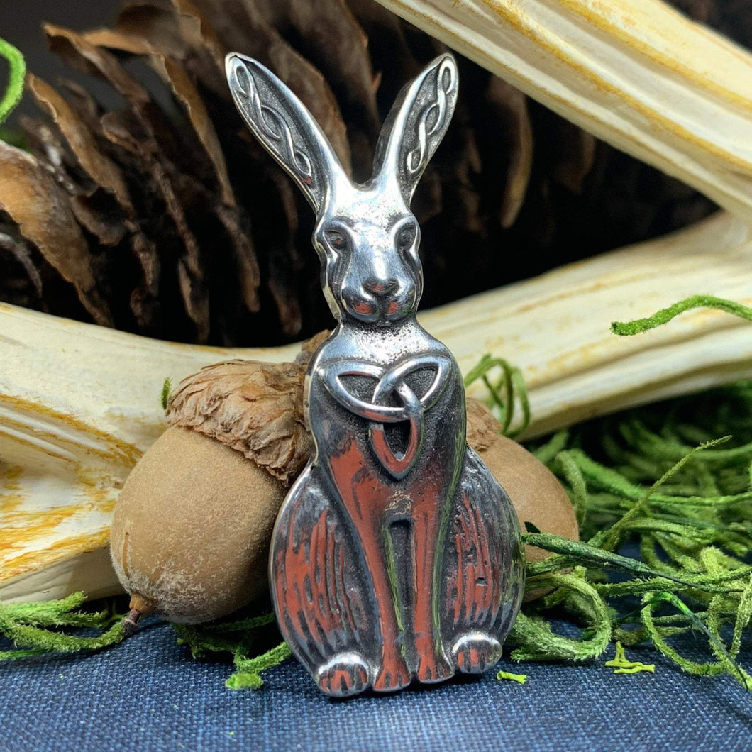 Rabbit Pin, Nature Jewelry, Trinity Knot Brooch, Mom Gift, Hare Brooch, Bunny Pin, Animal Jewelry, Celtic Brooch, Wiccan Jewelry, Wife Gift