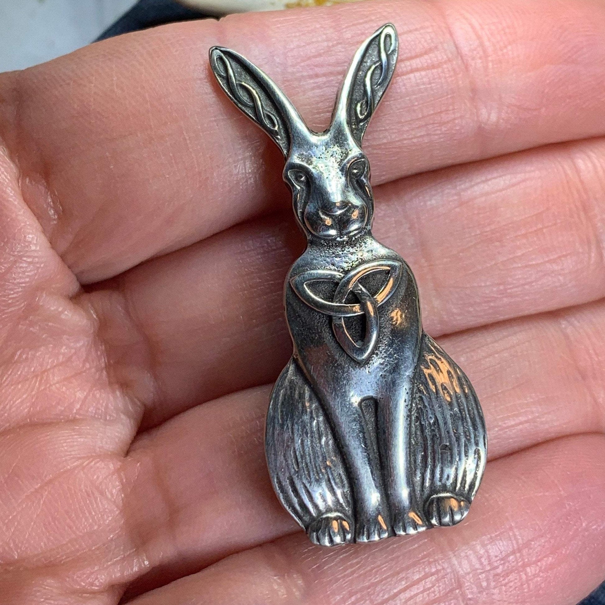 Rabbit Pin, Nature Jewelry, Trinity Knot Brooch, Mom Gift, Hare Brooch, Bunny Pin, Animal Jewelry, Celtic Brooch, Wiccan Jewelry, Wife Gift