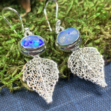 Load image into Gallery viewer, Celtic Leaf Earrings, Celtic Jewelry, Opal Jewelry, Leaf Jewelry, Mom Gift, Wiccan Jewelry, Wife Gift, Anniversary Gift, Sister Gift
