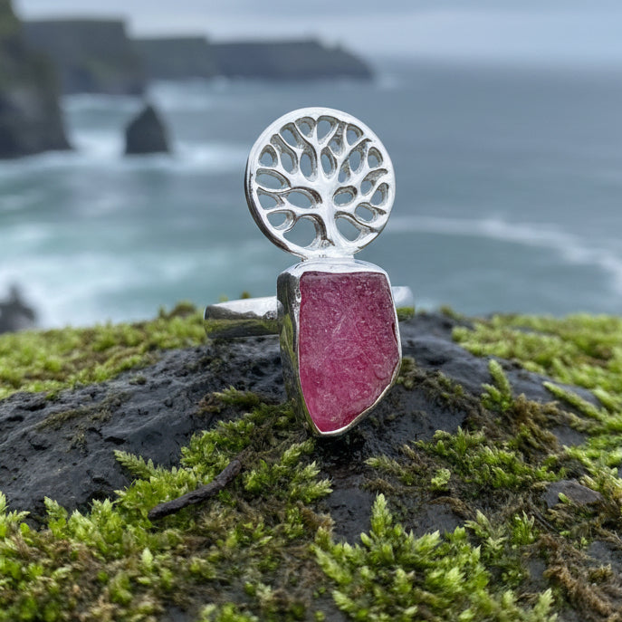 Tree of Life Ring, Celtic Jewelry, Irish Jewelry, Norse Jewelry, Irish Gift, Tree Ring, Anniversary Gift, Raw Gemstone Ring, Sweet 16 Gift