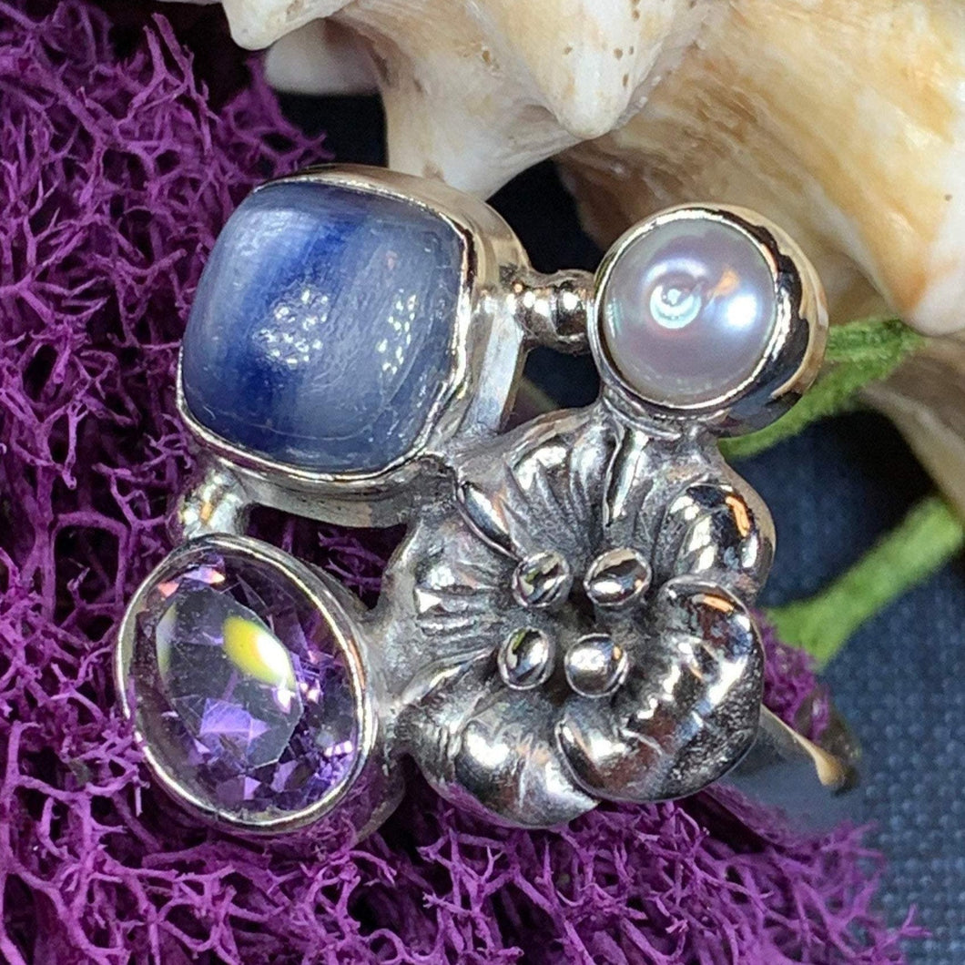Summer Flower Ring, Celtic Jewelry, Nature Ring, Amethyst Jewelry, Girlfriend Gift, Anniversary Gift, Friendship Gift, Mom Gift, Sister Gift