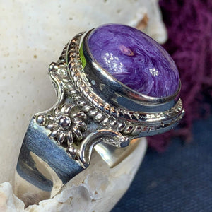 Purple Romance Ring, Celtic Jewelry, Charoite Jewelry, Goddess Jewelry, Boho Ring, Wiccan Jewelry, Anniversary Gift, Mom Gift, Wife Gift