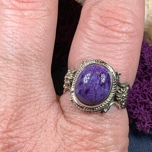Purple Romance Ring, Celtic Jewelry, Charoite Jewelry, Goddess Jewelry, Boho Ring, Wiccan Jewelry, Anniversary Gift, Mom Gift, Wife Gift