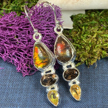 Load image into Gallery viewer, Celtic Magic Earrings, Celtic Jewelry, Irish Jewelry, Ammolite Jewelry, Bridal Jewelry, Garnet Jewelry, Scotland Jewelry, Mom Gift
