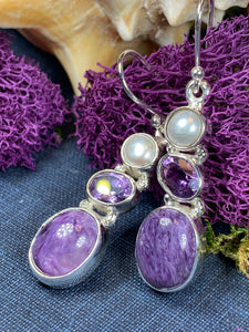 Purple Romance Earrings, Celtic Jewelry, Charoite Jewelry, Goddess Jewelry, Boho Gift, Wiccan Jewelry, Anniversary Gift, Mom Gift, Wife Gift