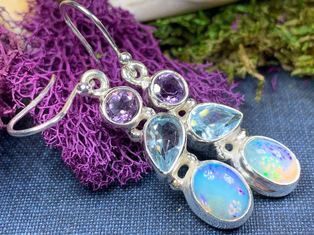 Celtic Twilight Earrings, Celtic Jewelry, Opal Jewelry, Amethyst Jewelry, Mom Gift, Wiccan Jewelry, Wife Gift, Anniversary Gift, Sister Gift