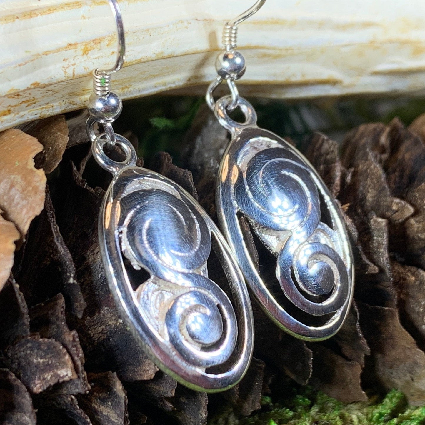 Ancient Echo Celtic Spiral Earrings — view 5