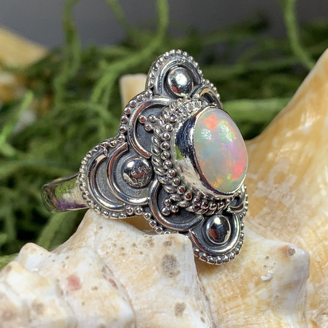 Highland Dawn Ring, Celtic Jewelry, Opal Ring, Gemstone Jewelry, Scotland Ring, Wiccan Jewelry, Anniversary Gift, Opal Jewelry, Wife Gift