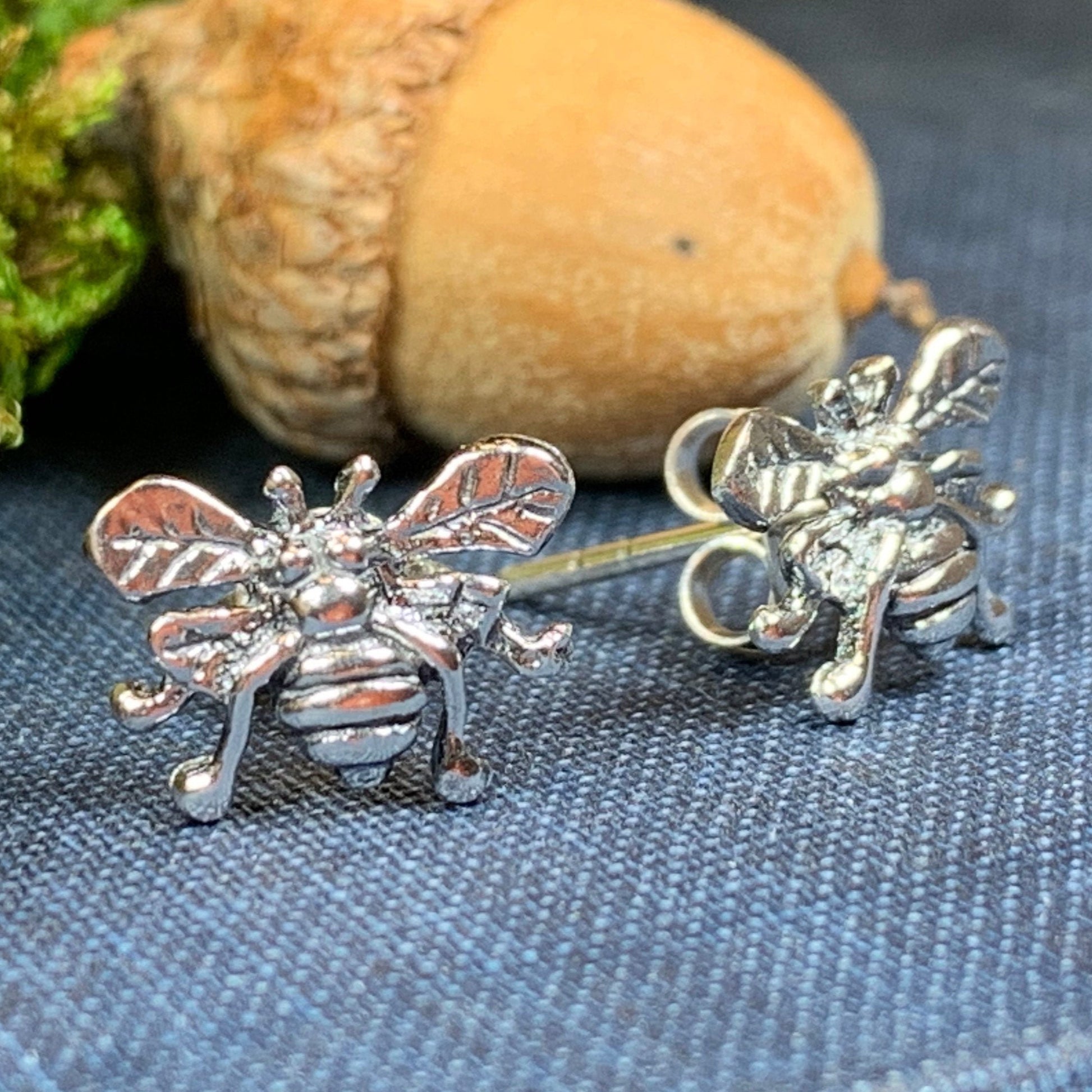 Petite Bee Earrings in sterling silver