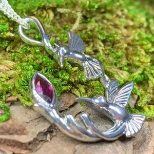 Hummingbird Necklace, Silver Celtic Jewelry, Bird Jewelry, Birds Pendant, Nature Jewelry, Tree Jewelry, Anniversary Gift, Graduation Gift