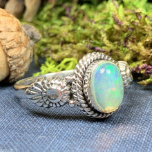 Load image into Gallery viewer, Highland Dawn Ring, Celtic Jewelry, Opal Ring, Gemstone Jewelry, Scotland Ring, Wiccan Jewelry, Anniversary Gift, Moonstone Jewelry
